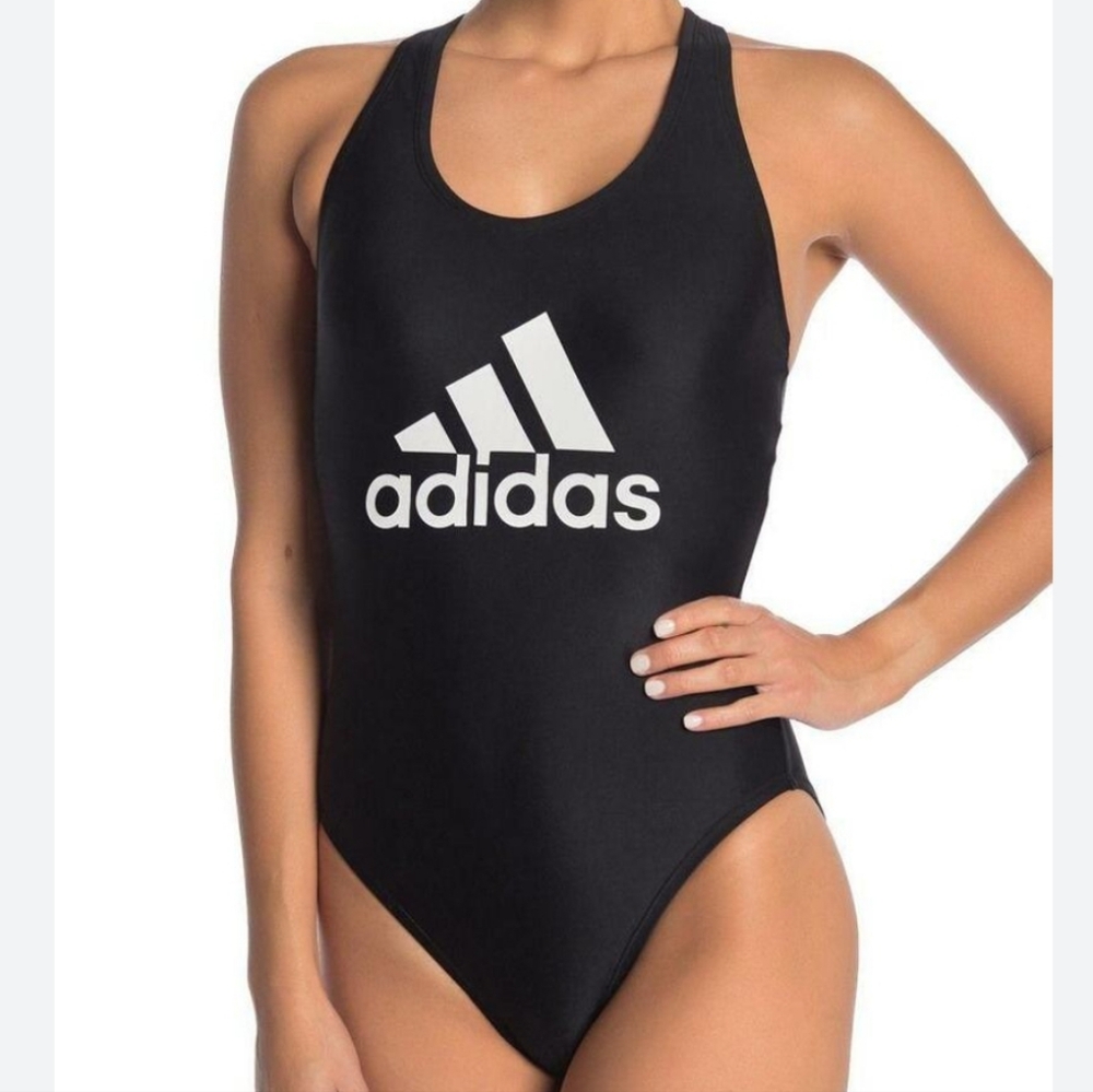 Adidas Women's Graphic Logo Crossback One Piece Black/White  Swimsuit- Small